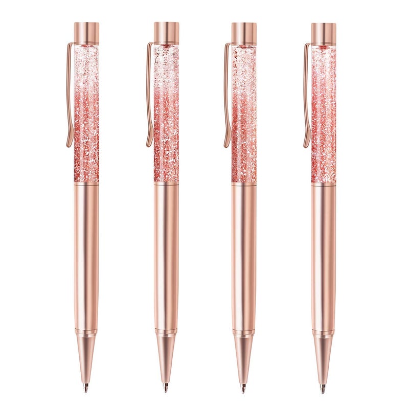ZZTX 4 Pcs Rose Gold Ballpoint Pens Metal Pen Cute Bling Dynamic Liquid Sand Pen With Refills Black Ink Office Supplies Gift Pens For Christmas Wedding Birthday - Image 1